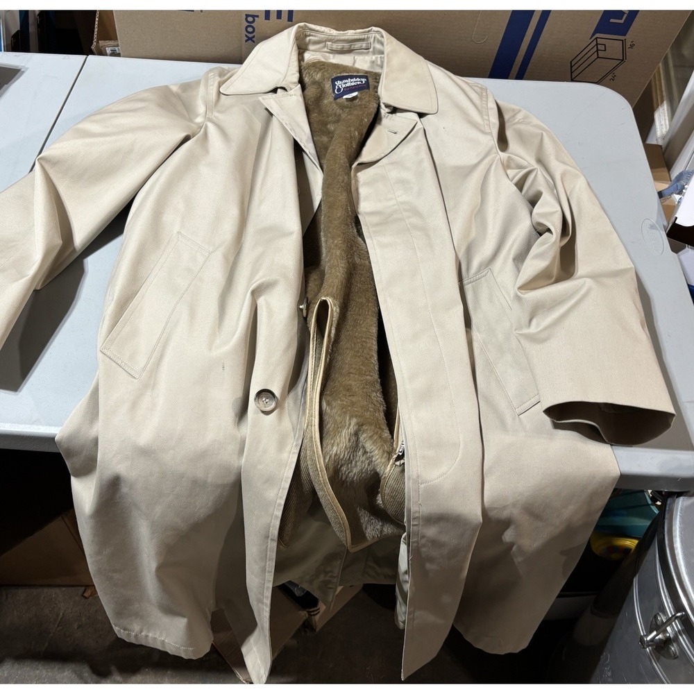 Vintage Strawbridge Clothier Trench‎ Coat Size 40 Long Khaki Brown Jacket USA